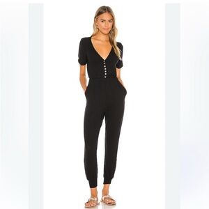 Lovers + Friends Henley Black Short Sleeve Jumpsuit